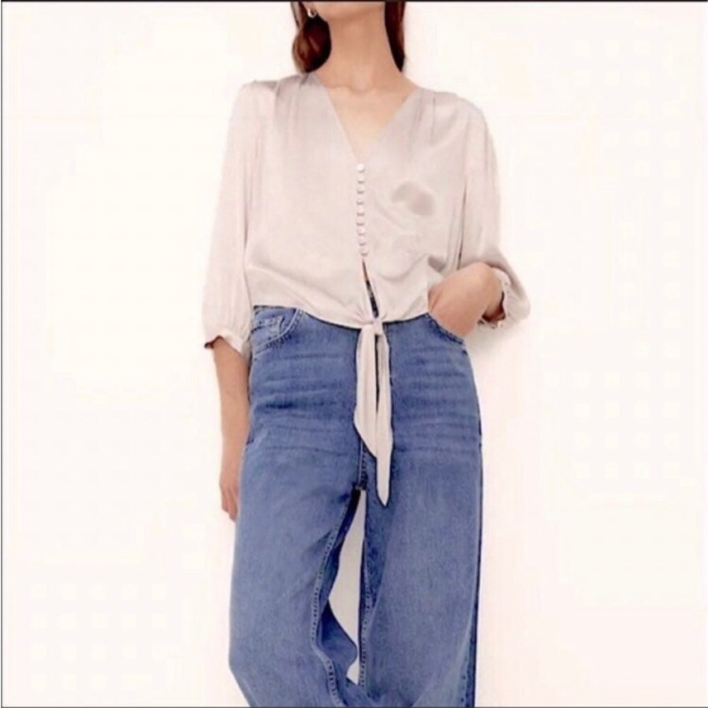 ZARA knotted satin-effect blouse